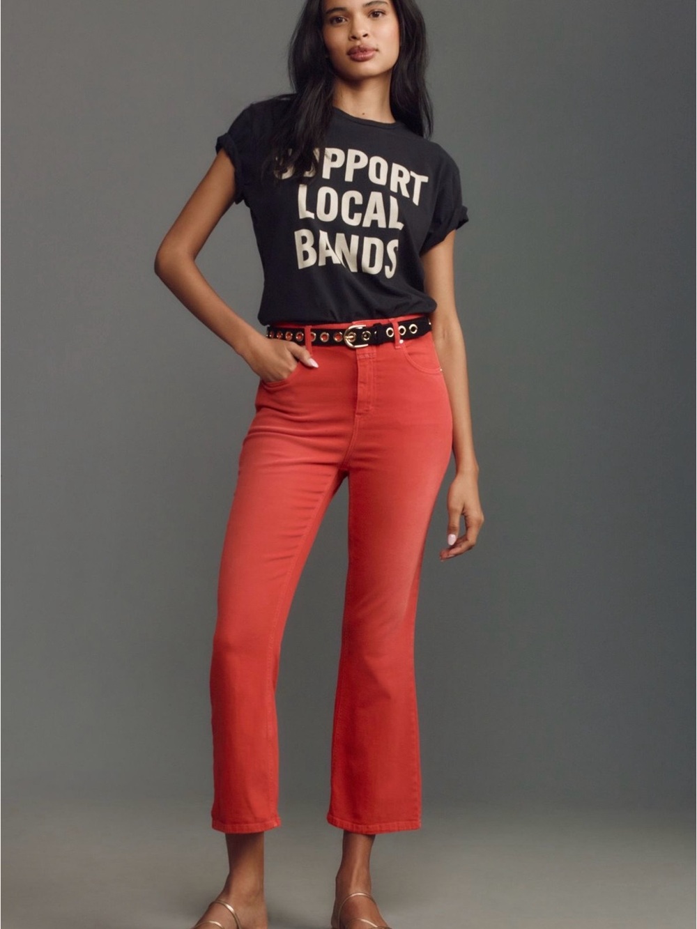 CLOSED Brand Hi Sun Hi- Rise crop flare Red Jeans made in Italy size 31 NWT